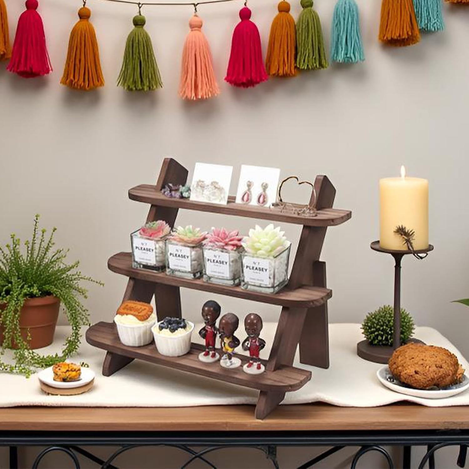Wooden 3 Tier Display Riser for Earrings Rings