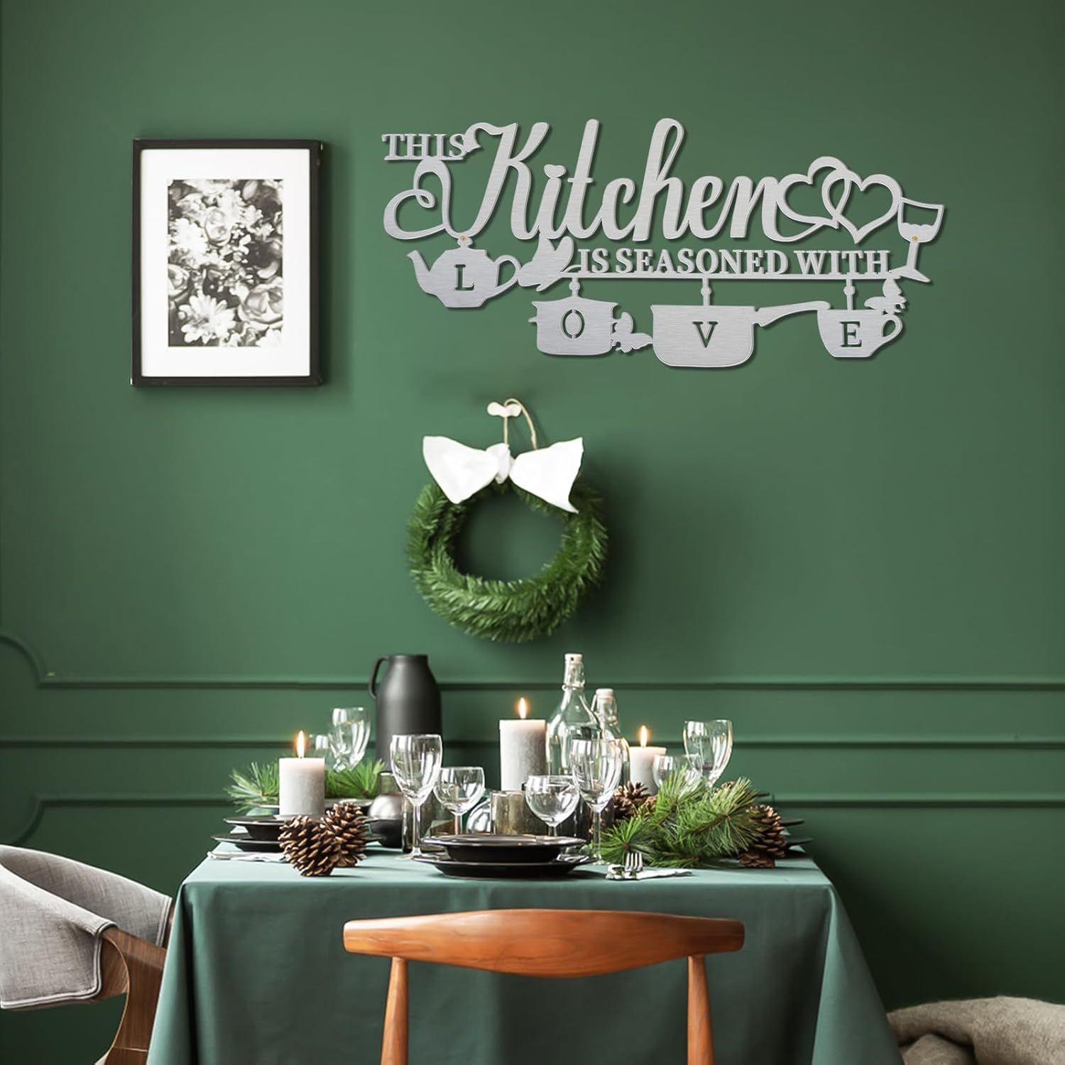 Metal Kitchen Wall Decor with Love Phrase Sign