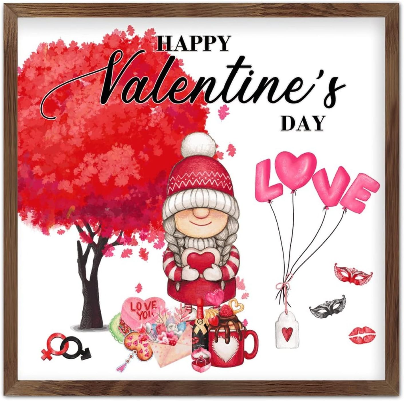 Happy Valentines Day Gnome Heart Wall Decor Sign