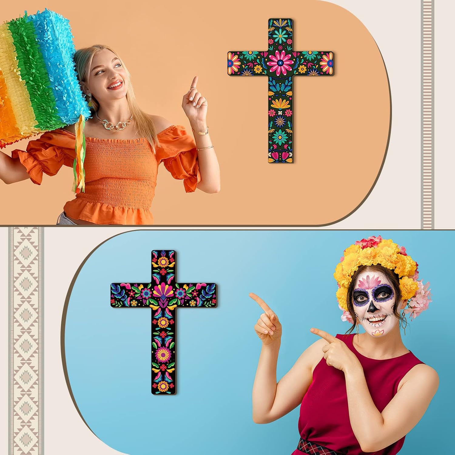 Pinkunn 2 Pcs Mexican Cross Wall Decor