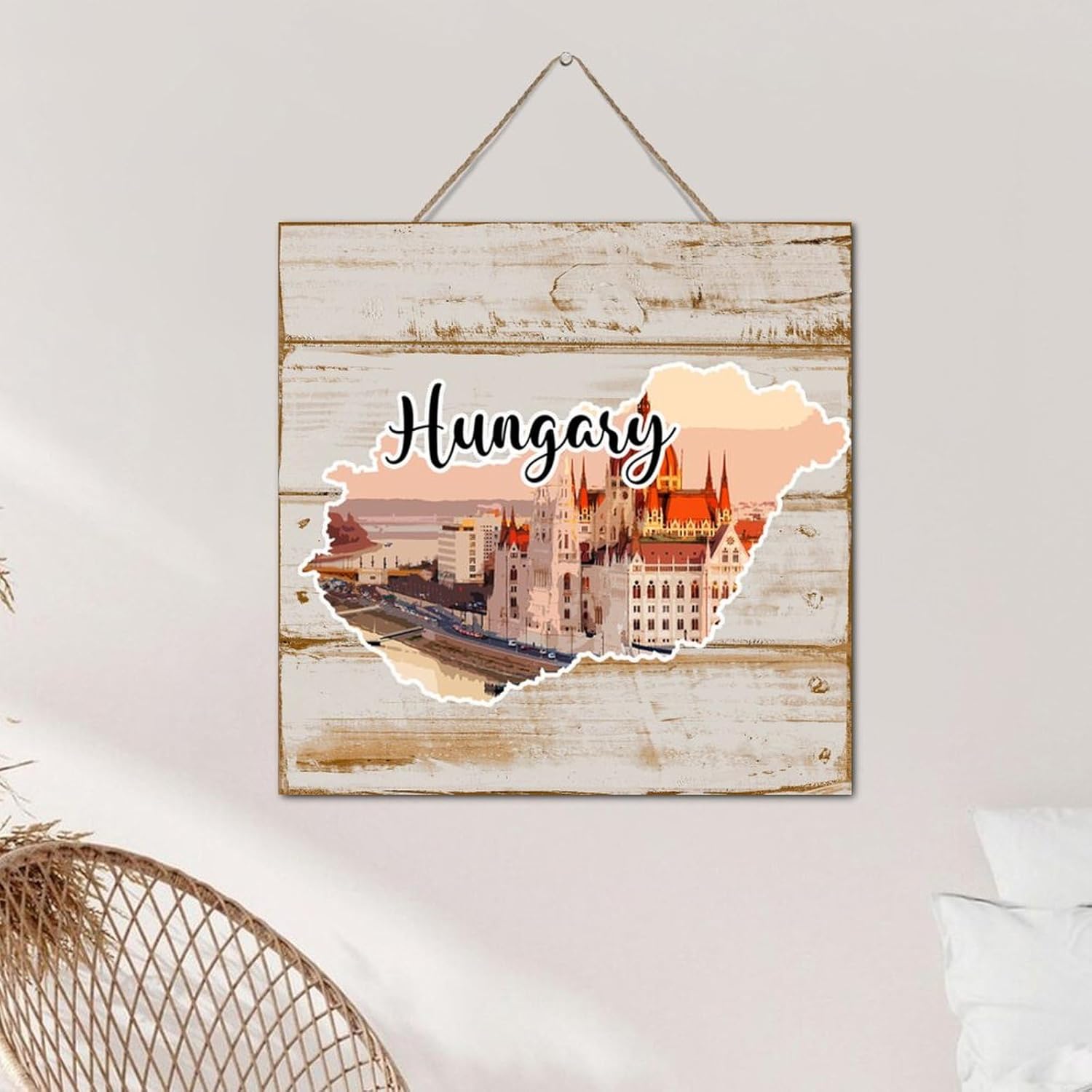 Hungary City Landmarks Wood Wall Plaque Sign 12x12 Inch