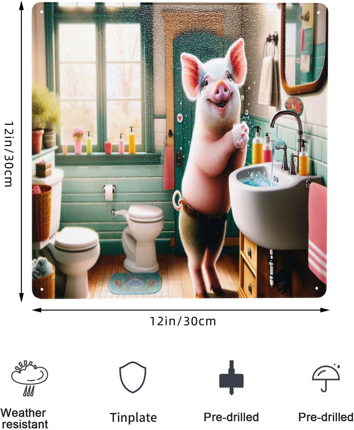 Cheerful Piglet Bathroom Decor Metal Tin Sign 1