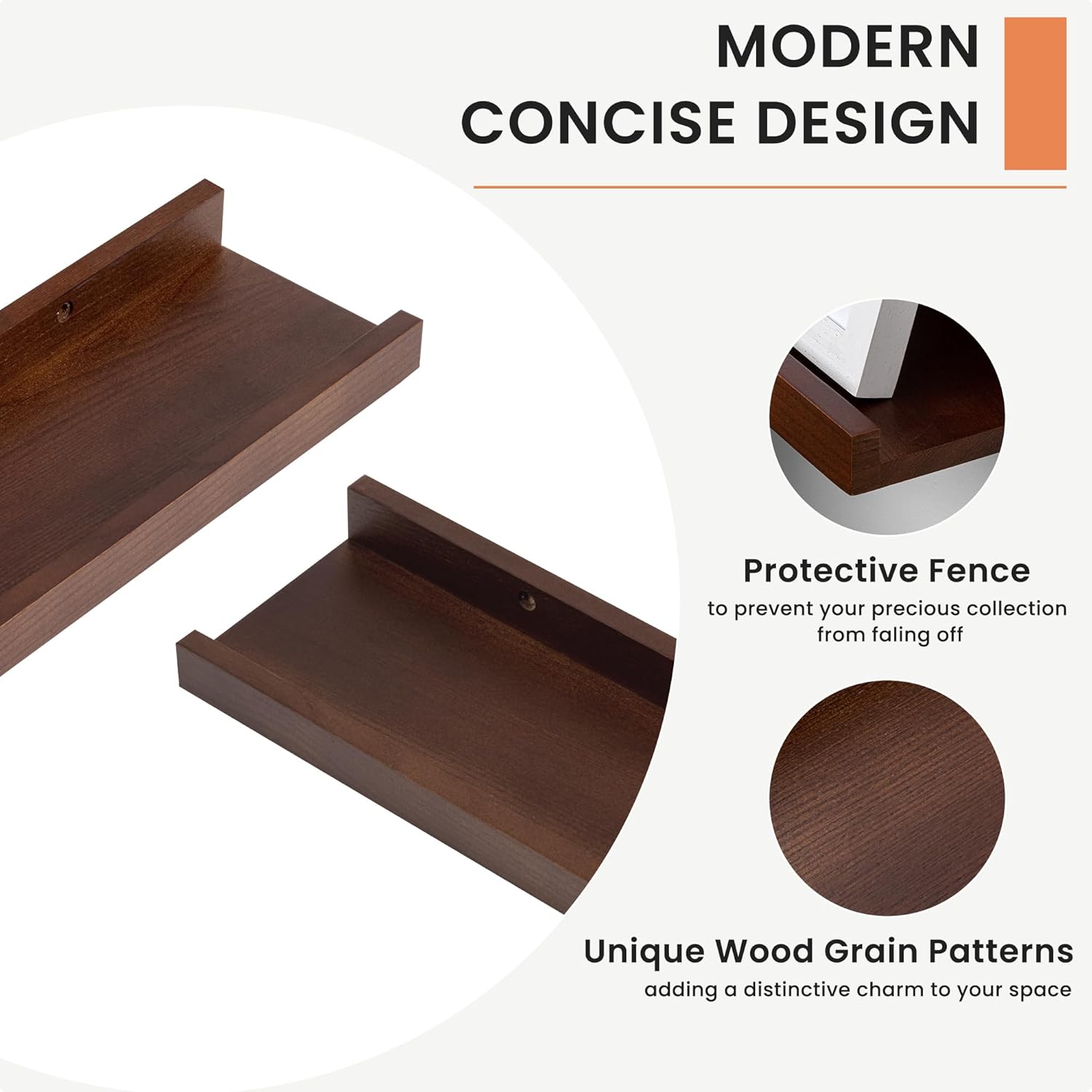 Acovy Solid Ash Wood Floating Shelves Set of 2 48 Inch Long Walnut