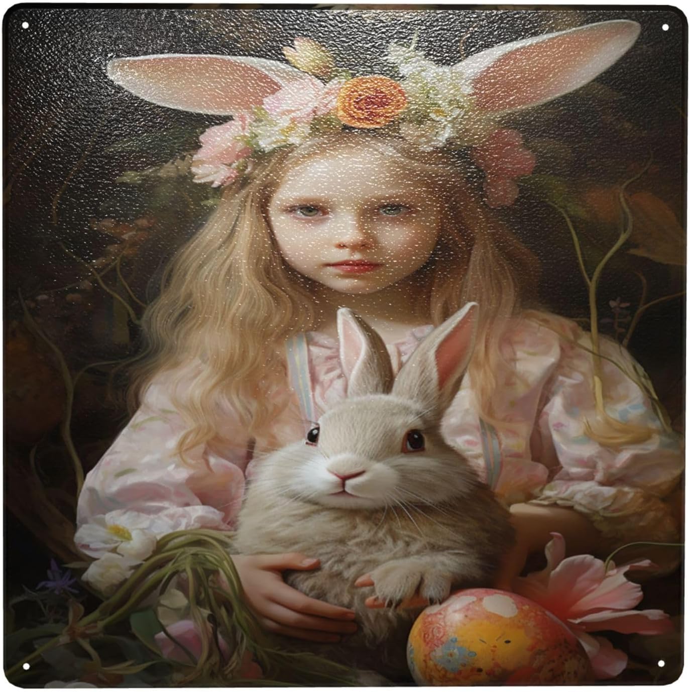 Springtime Serenity Child and Bunny Wall Sign with Floral Crown