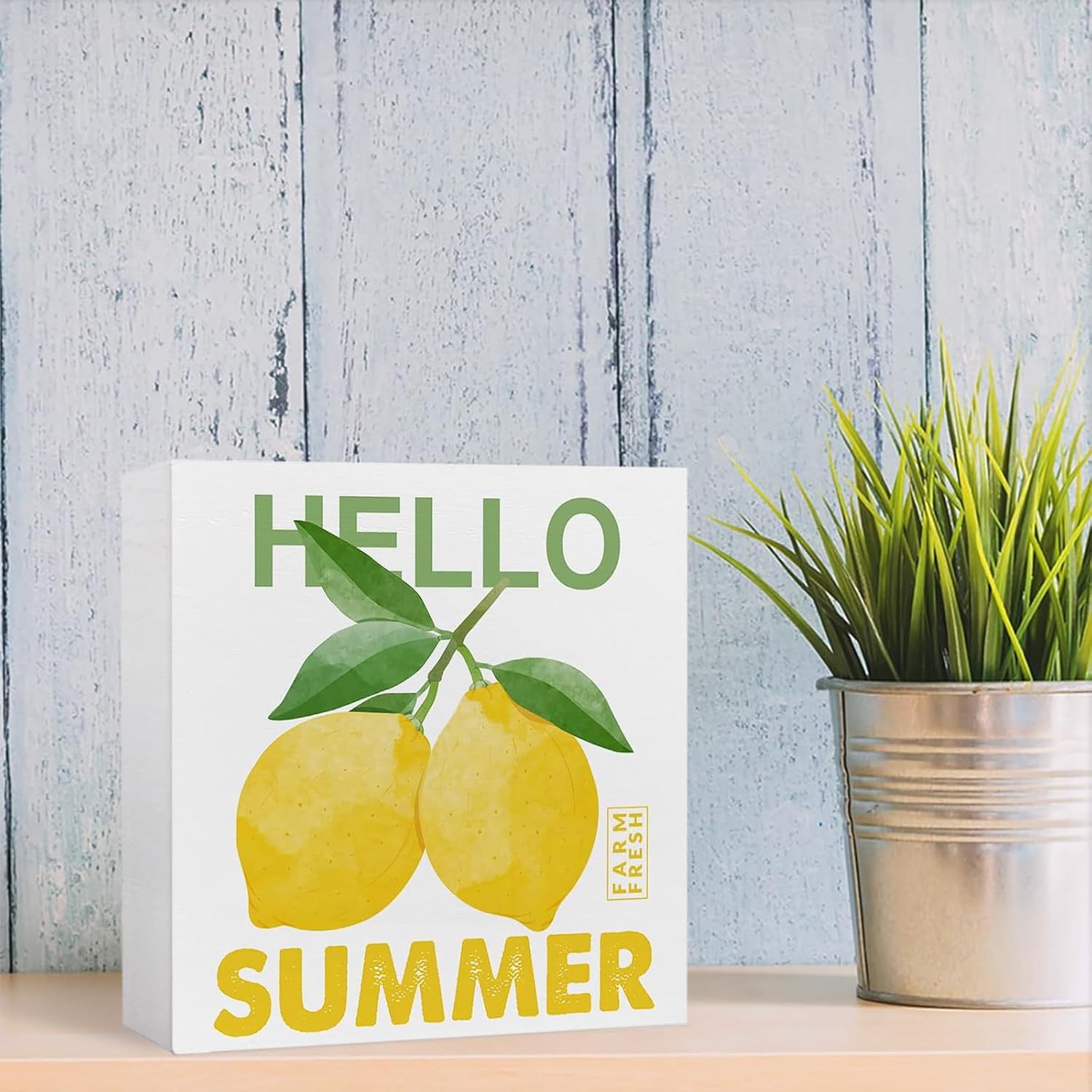 Hello Summer Wood Block Sign Decor 5x5 Inch