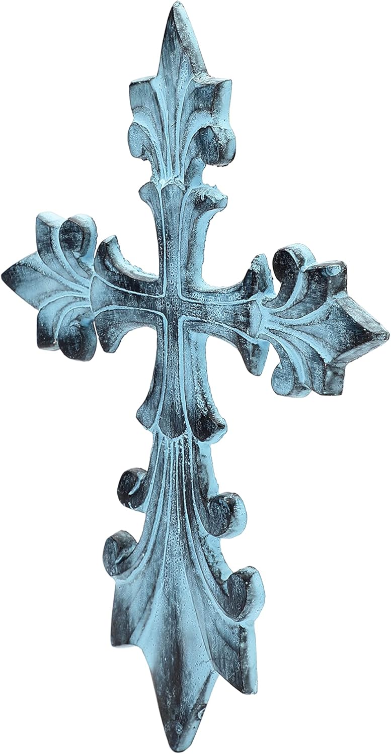 Antique Rustic Blue 8 Inch Wall Cross Decor