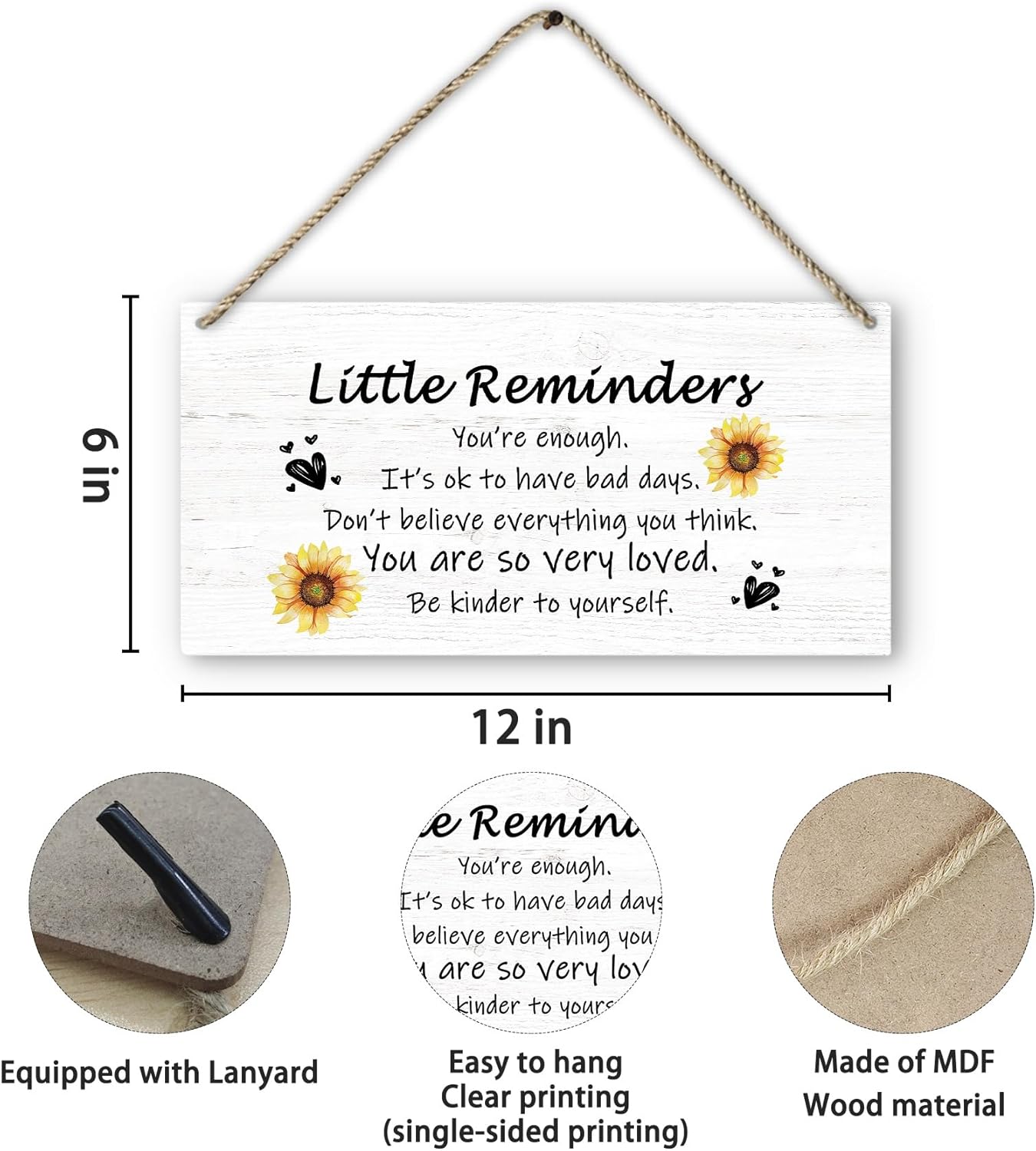 PHAMTE Positive Signs Wooden Wall Plaque 12x6 Inches