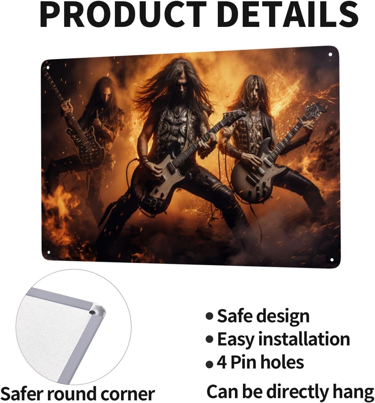 Blazing Metal Guitar Wall Art Sign 12x16inch