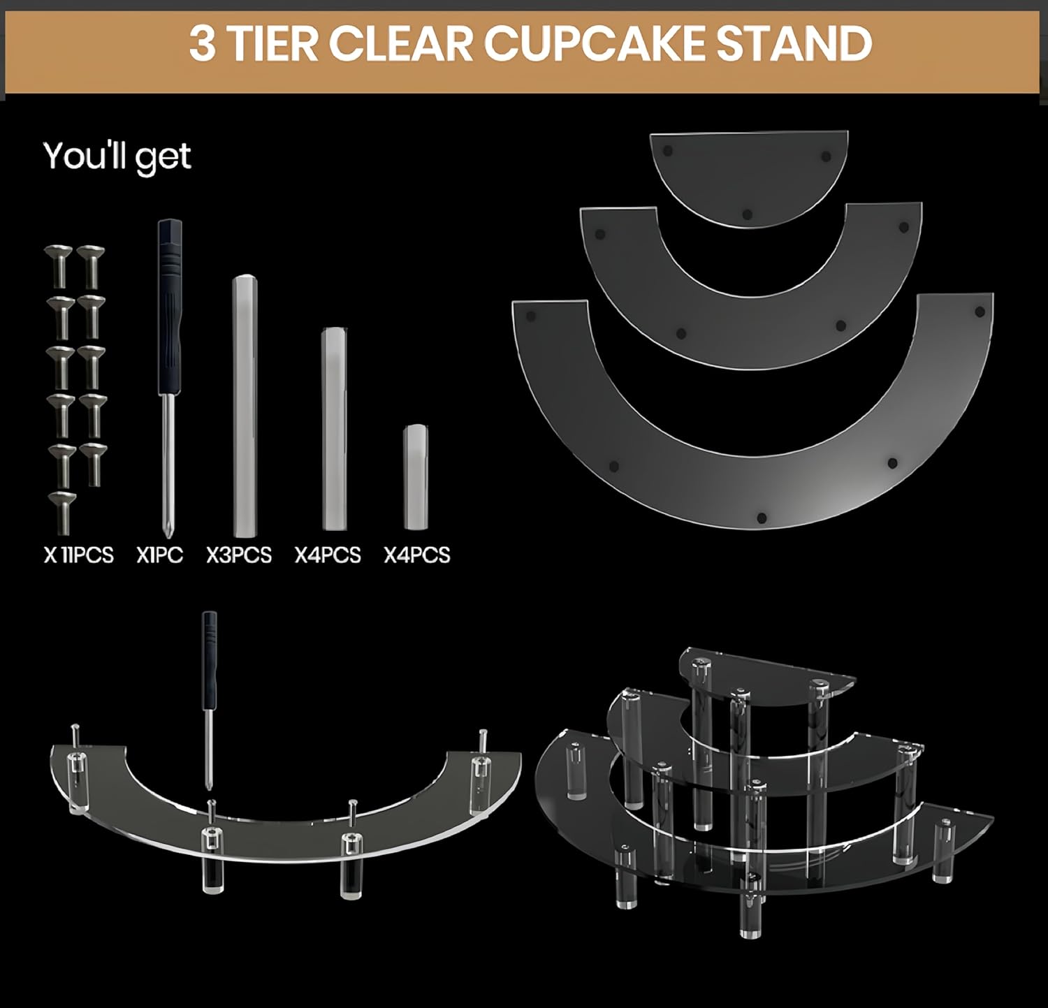 2 Pack 3 Tier Acrylic Display Risers for Cupcakes Perfume and Collections