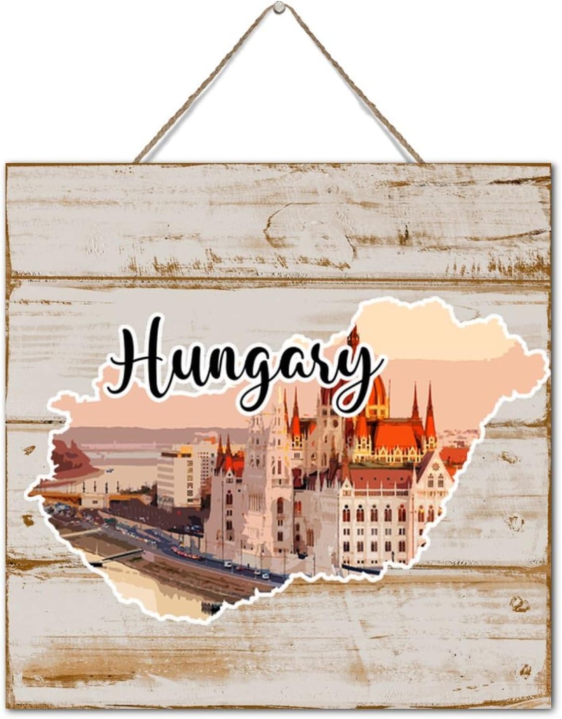 Hungary City Landmarks Wood Wall Plaque Sign 12x12 Inch