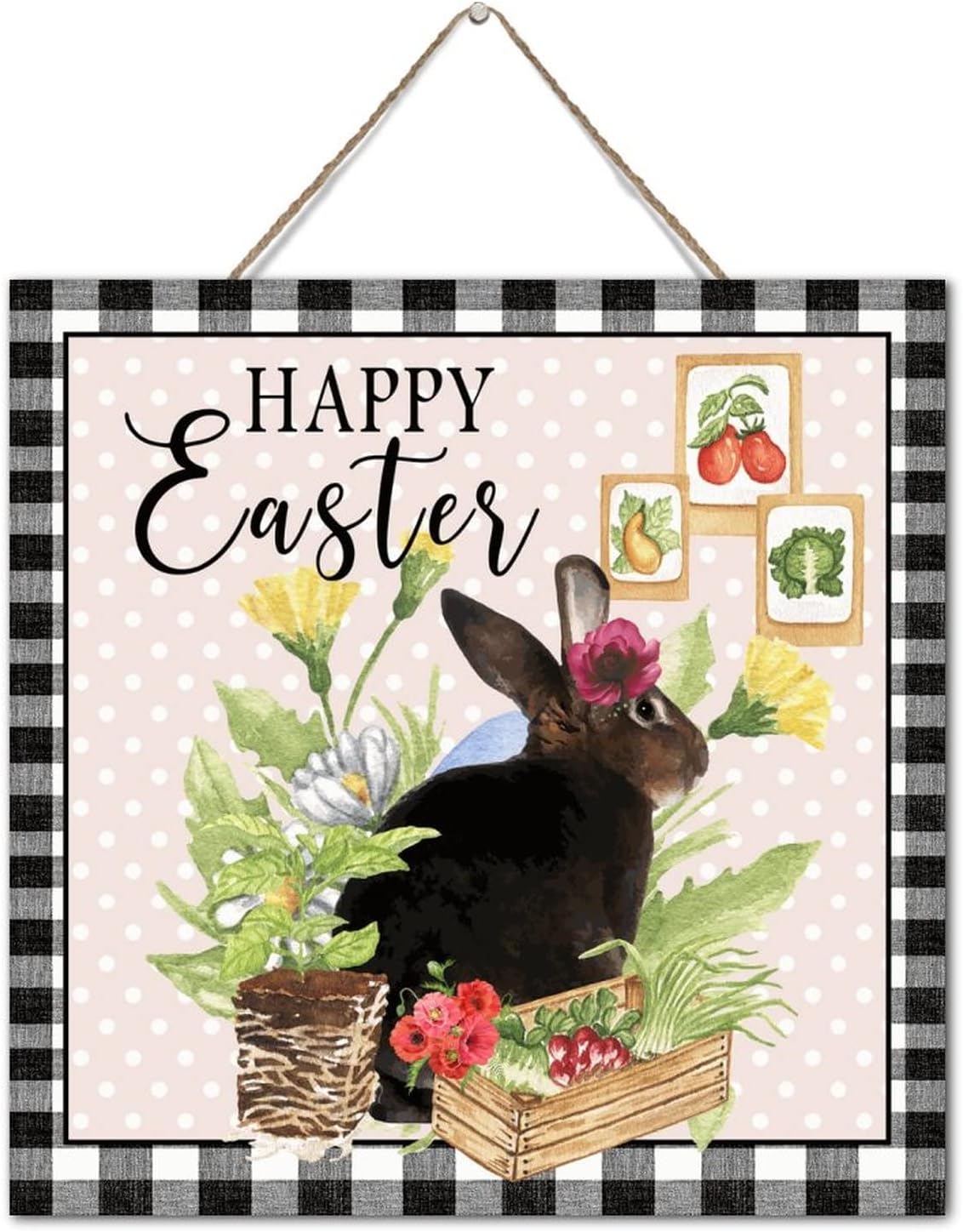 Autravelco Vintage Easter Bunny Wood Sign 12x12
