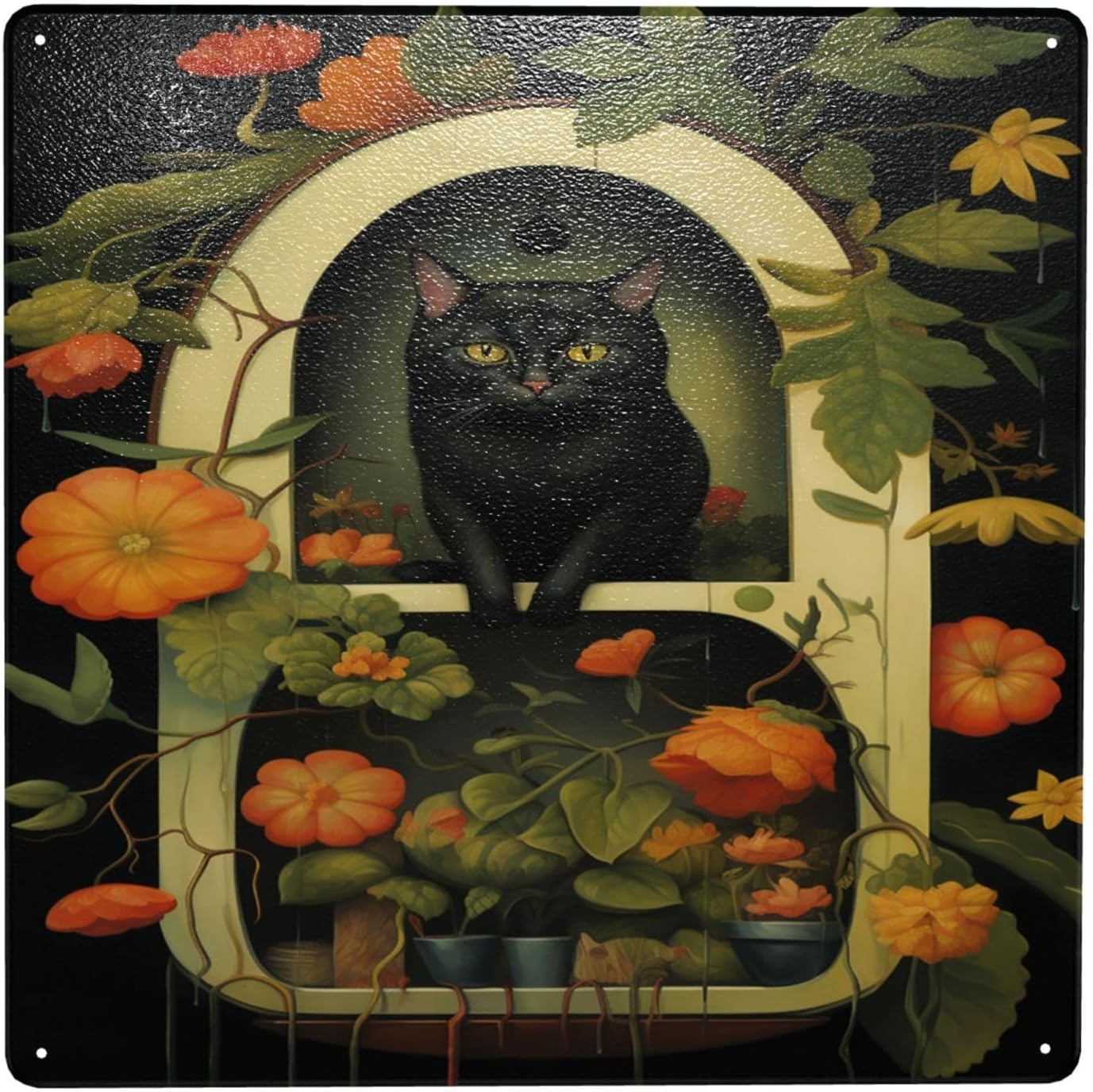 Floral Feline Elegance Cat Garden Metal Tin Sign
