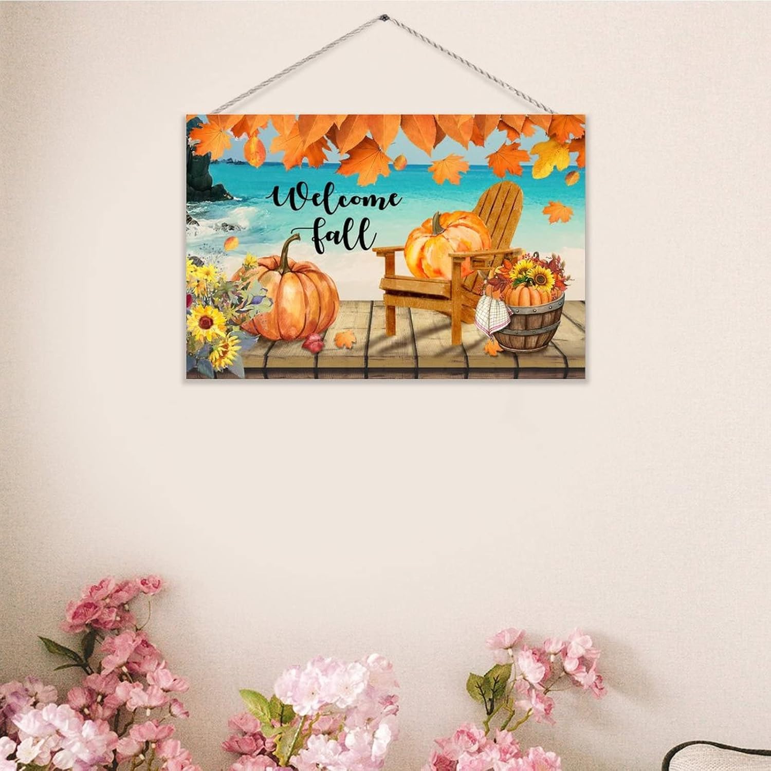 Welcome Fall Sign Wooden Pumpkin Decor Vertical Wall Sign
