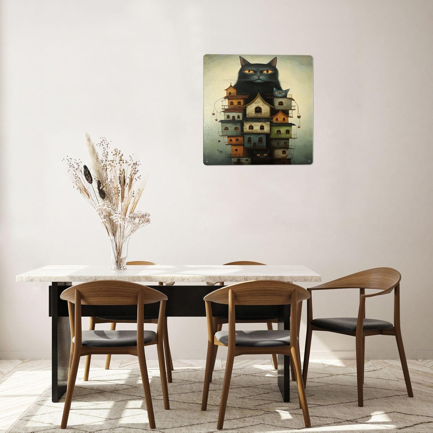 Mystic Feline Fortress Metal Wall Art Decor Sign