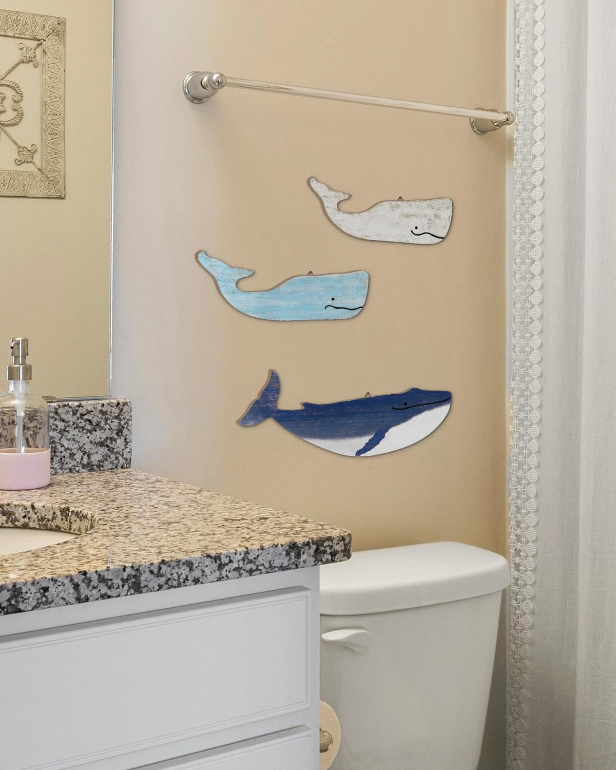Putuo Decor 3 Piece Blue and White Whale Wall Sculptures