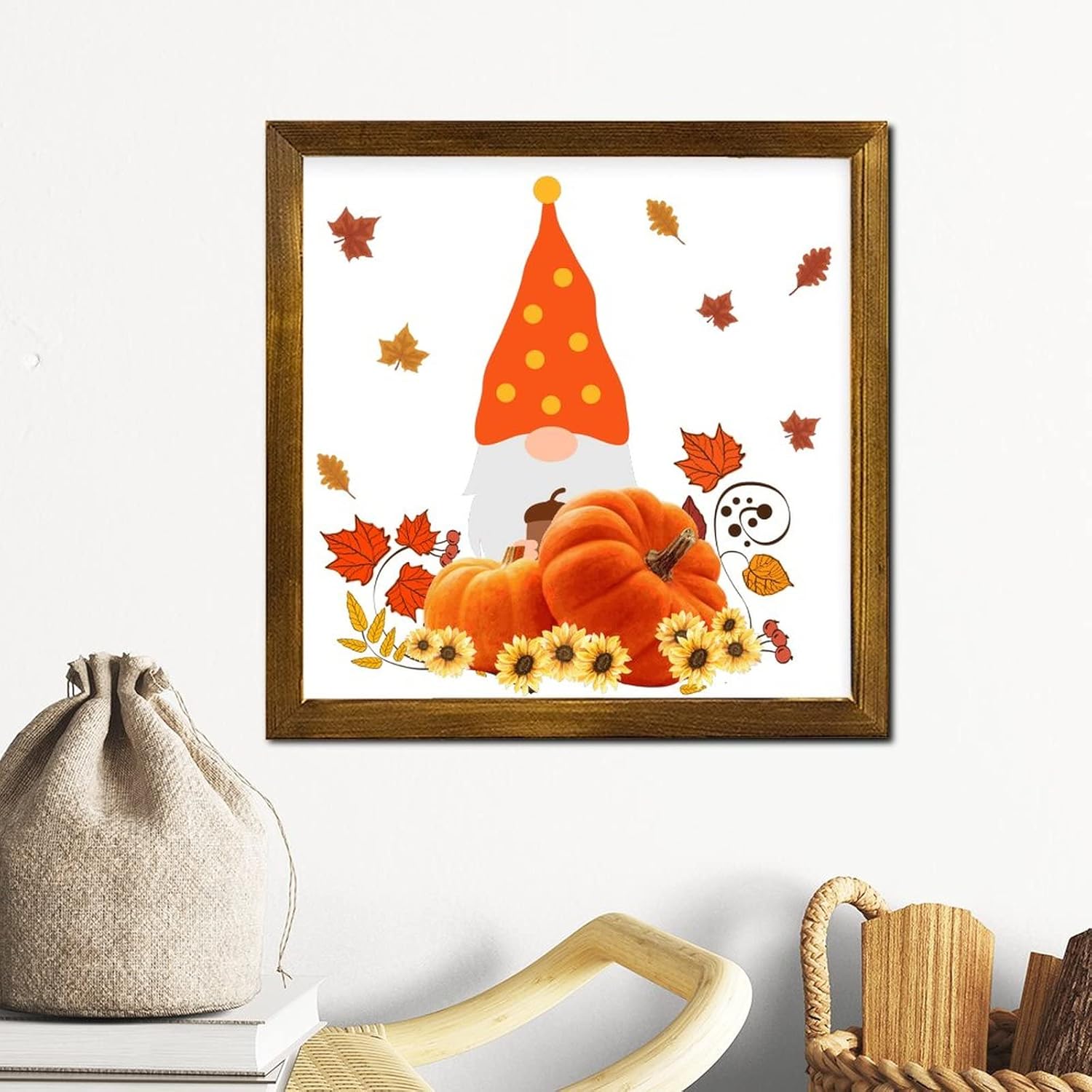 Autumn Pumpkin Gnome Wall Decor 12x12 Inch
