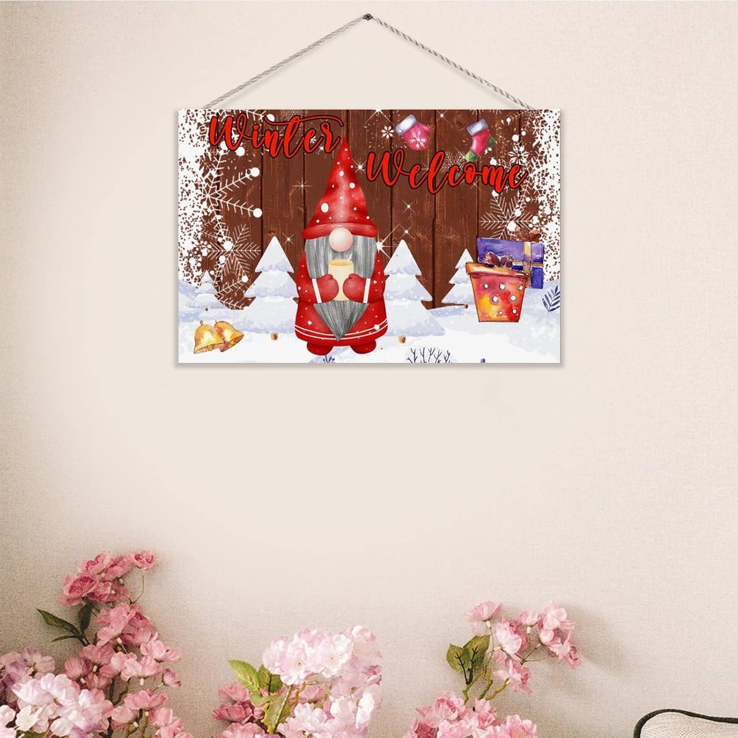 TEANFUN Winter Gnome Door Sign Wall Pediment