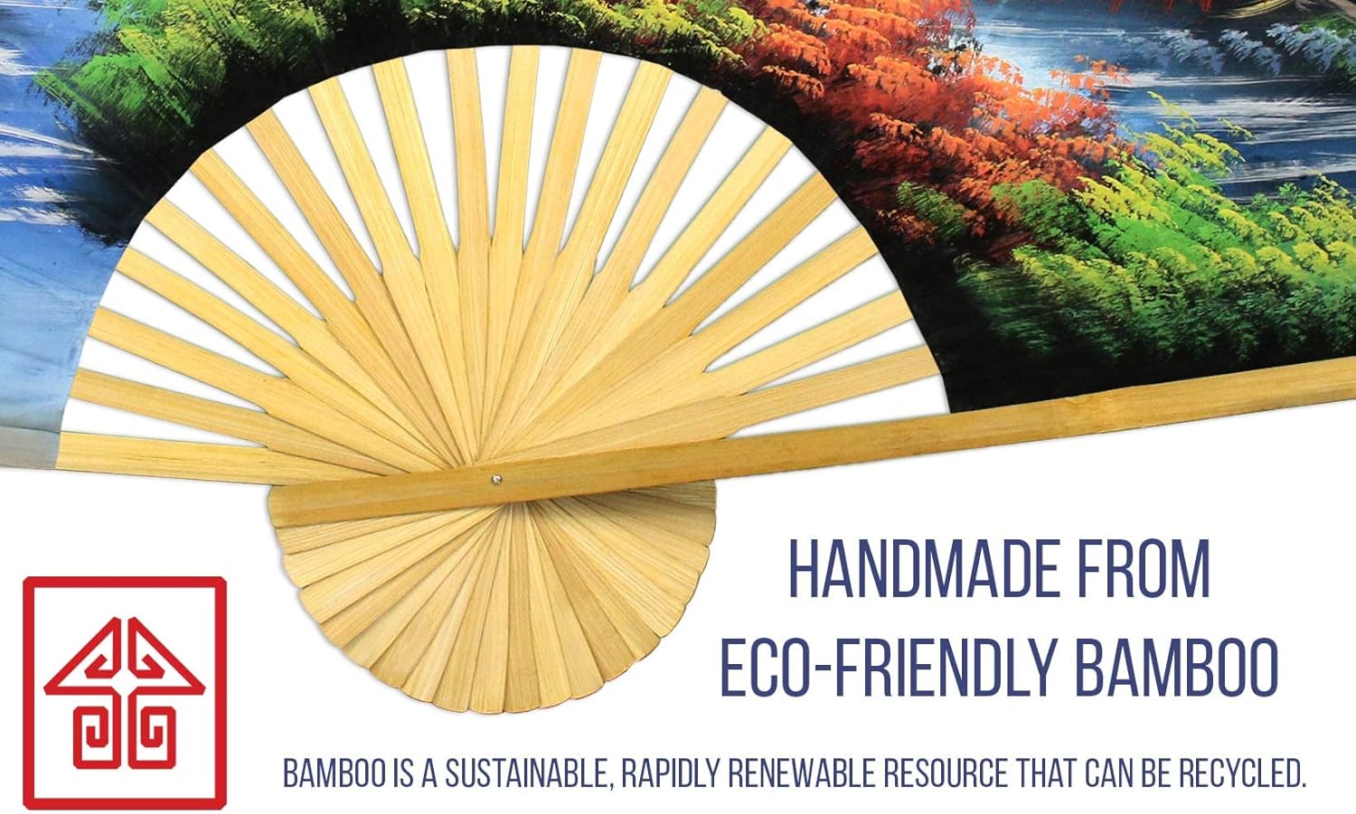 Japanese Autumn Folding Wall Fan Hand-painted Art 40 inch wide