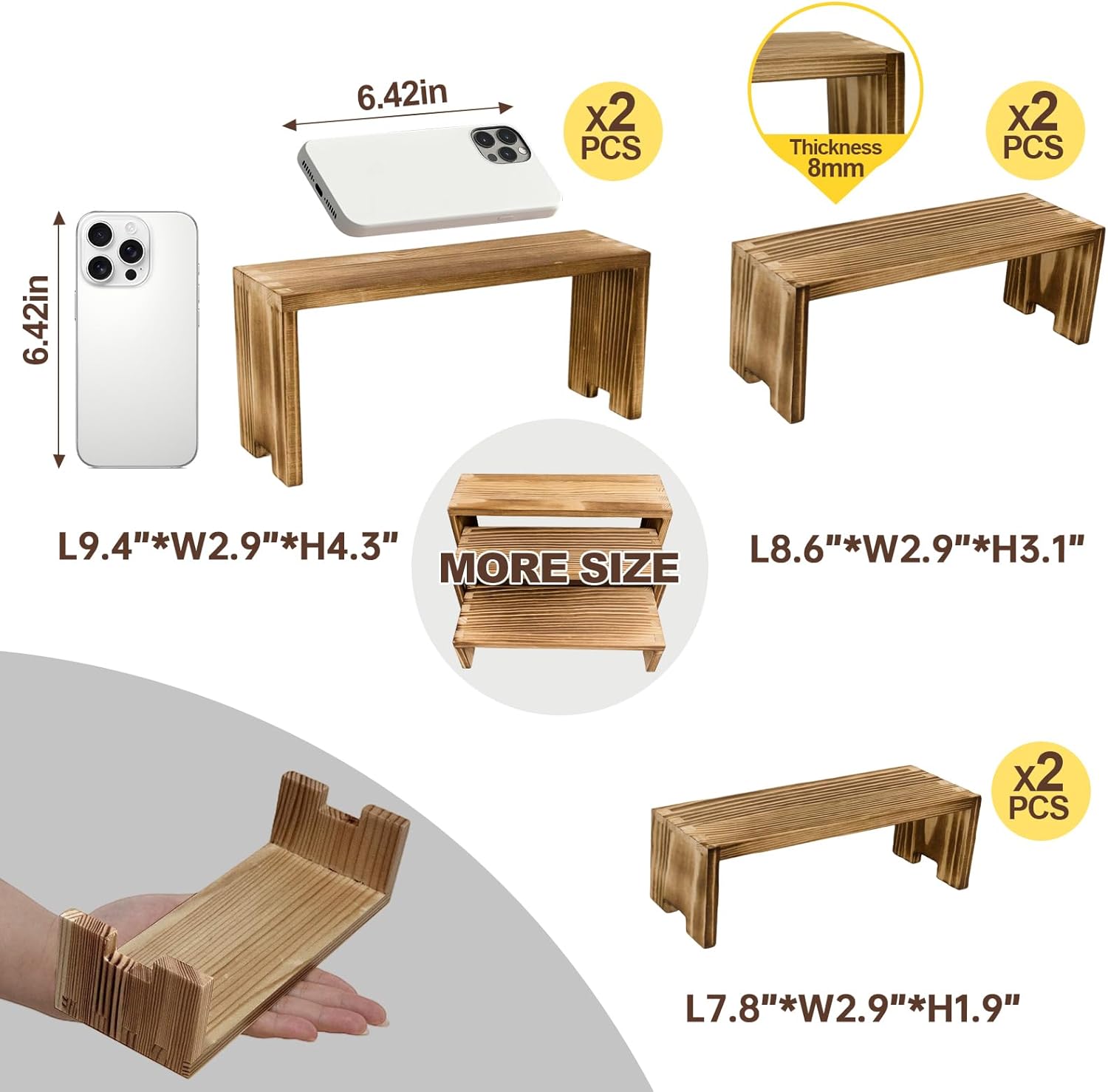 Yikaroeli 6 Piece 3 Tier Wooden Display Riser Stand