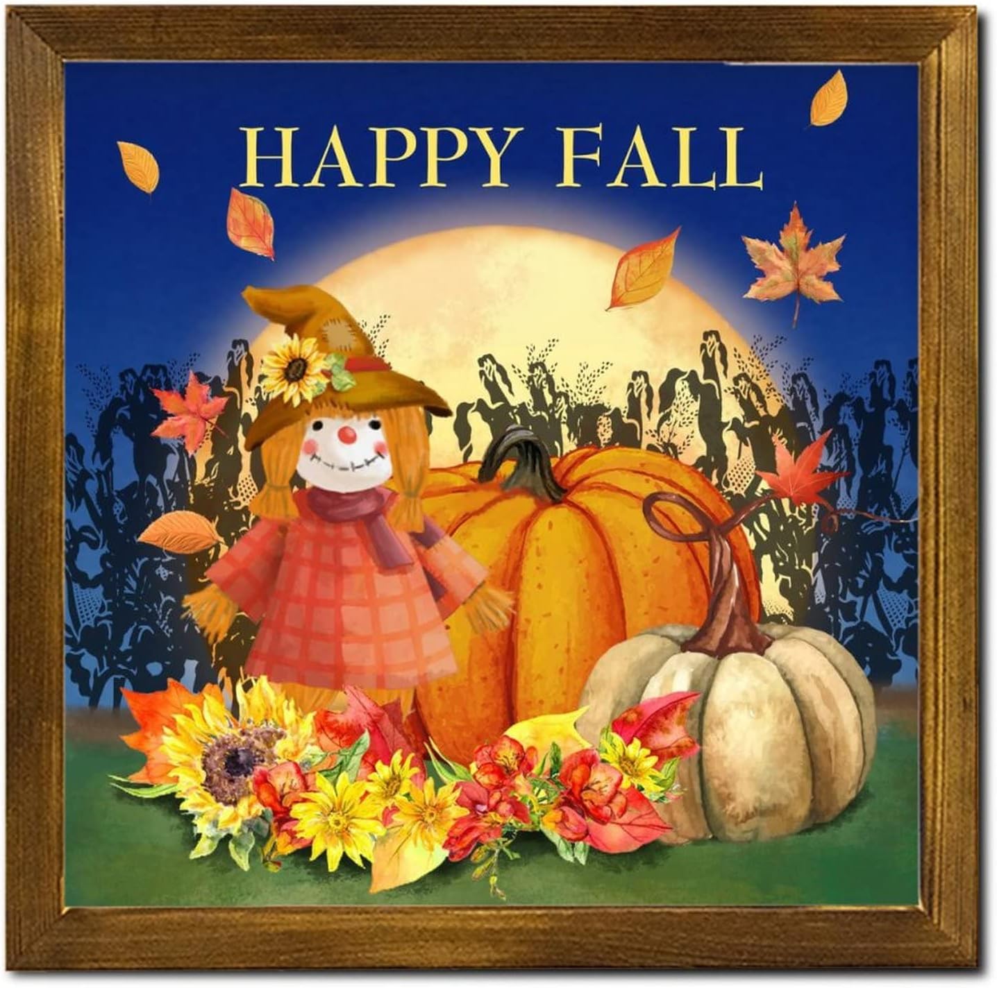 Thanksgiving Fall Pumpkin Wood Sign Scarecrow Moon