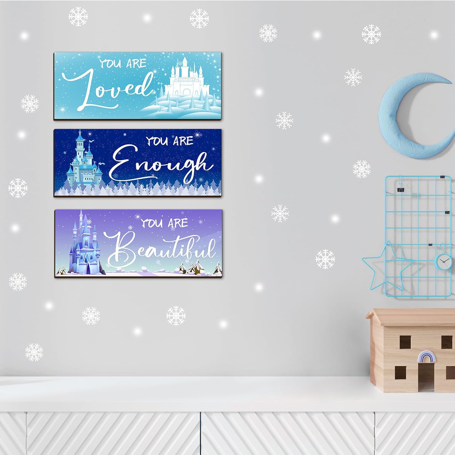3 Pcs Winter Snowflake Positive Quotes Wooden Wall Art Prints