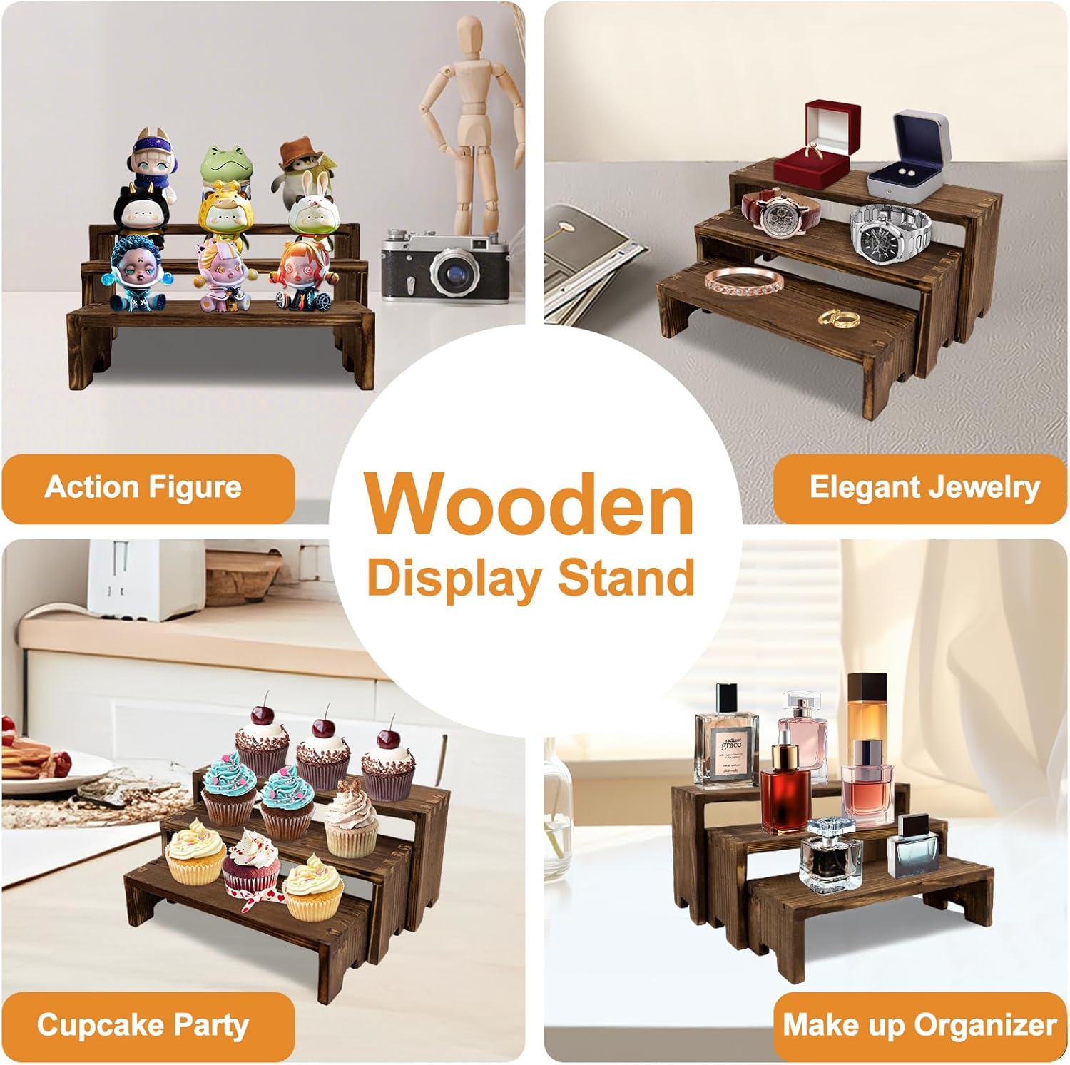6-Piece Wood Display Risers Set for Home Dcor