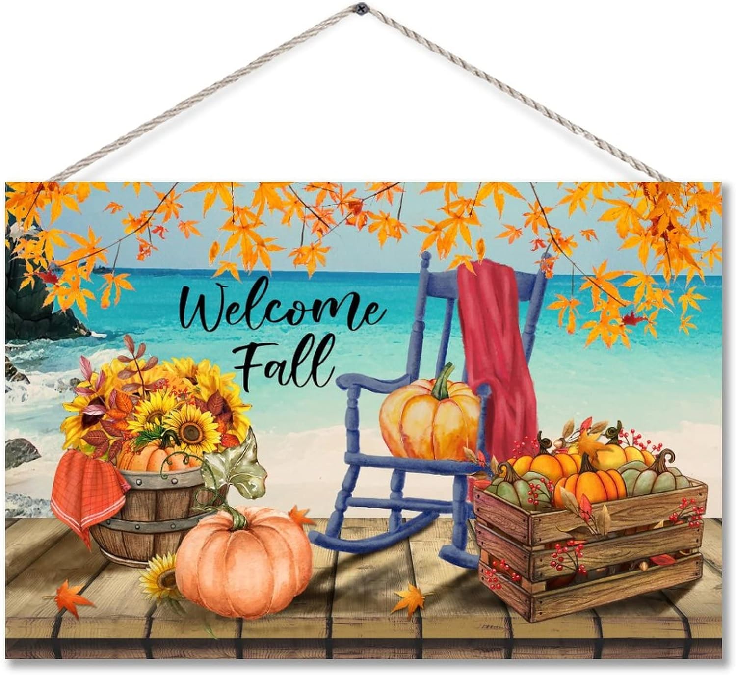 Fall Welcome Sign Wooden Pumpkin Decor Vertical Wall Art