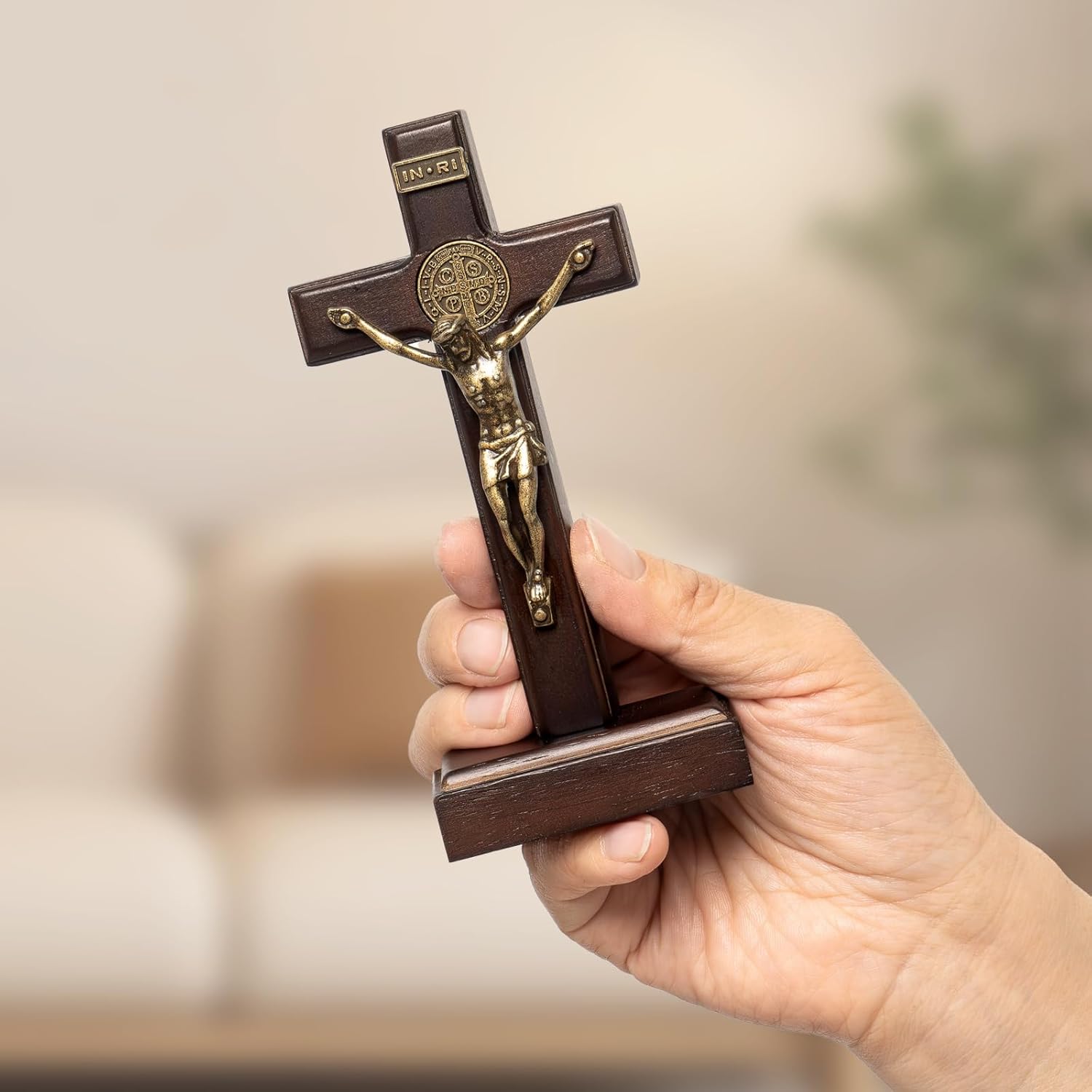 KUXBET 5 Inch Wood Standing Cross Wall Decor