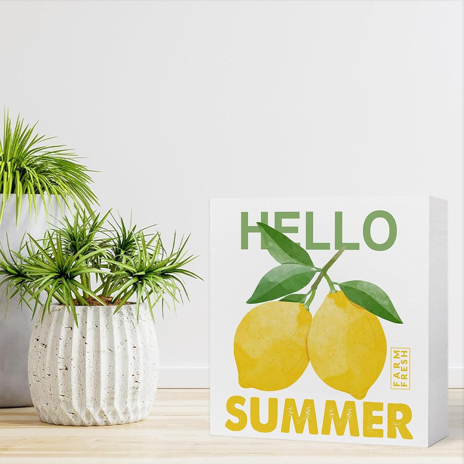 Hello Summer Wood Block Sign Decor 5x5 Inch