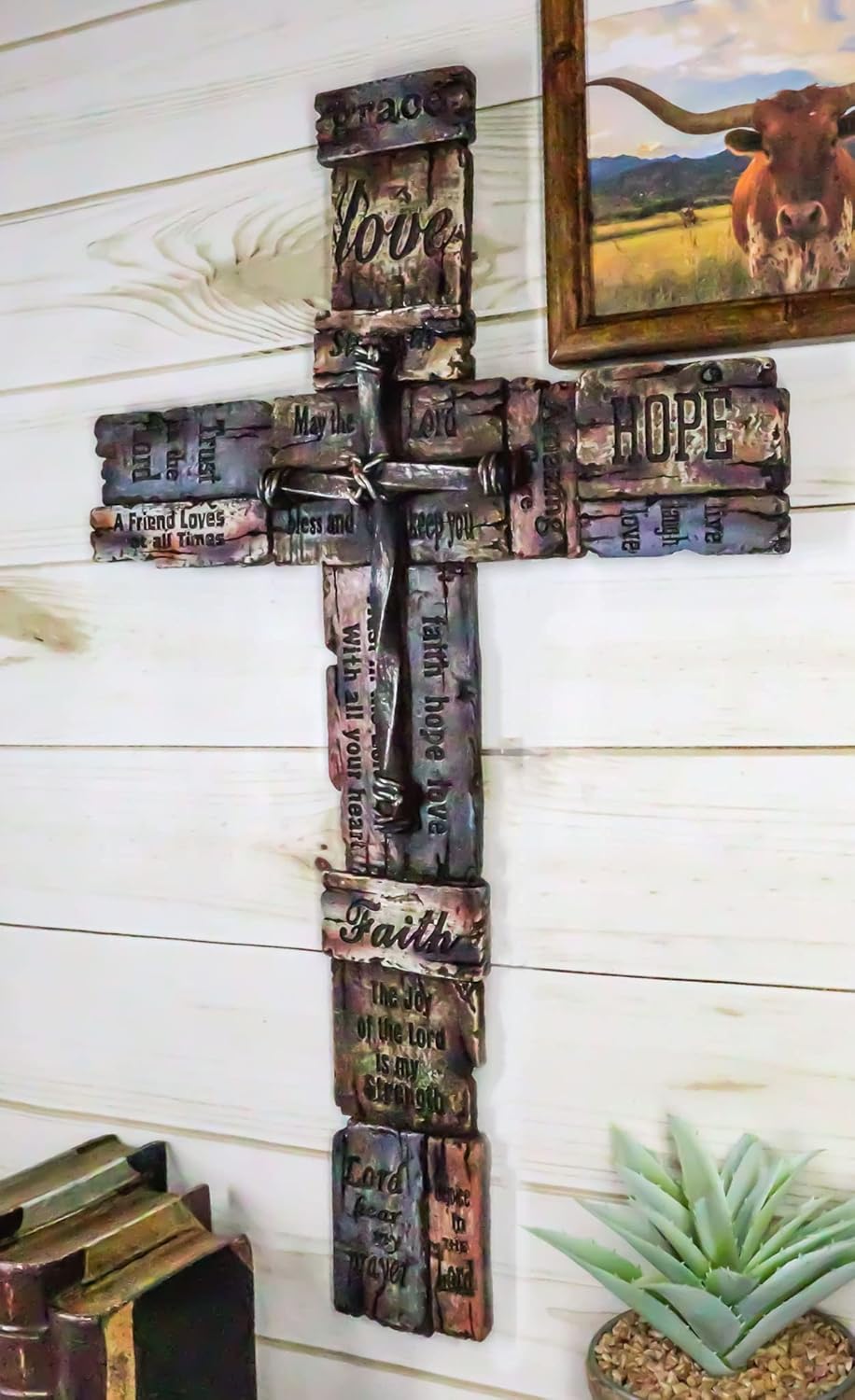 Ebros Gift Rustic Wall Cross Decor with Inspirational Words