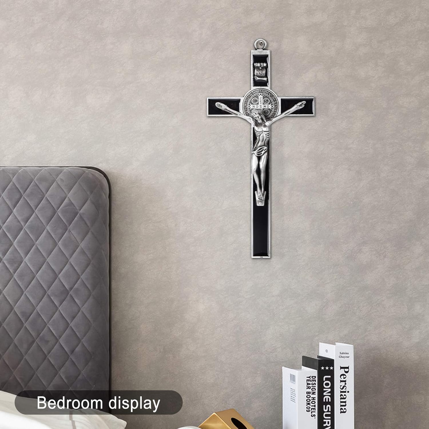 Wellcho Black Enamel Crucifix Wall Cross - Saint Benedict Religious Wall Art