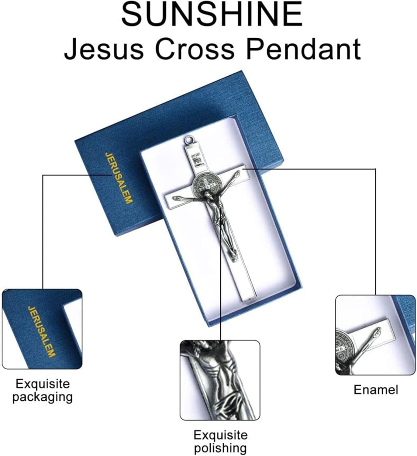 VINETEN Silver Enamel Crucifix Wall Cross - 8 Inch Spiritual Art