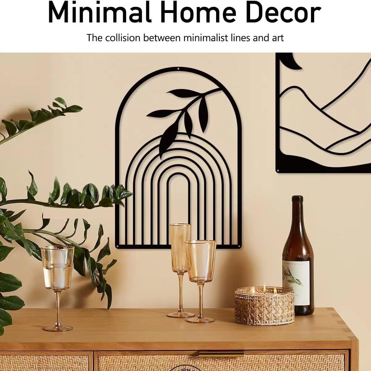 GSANMU Metal Wall Art Set - 3 pcs Minimalist Line Sculptures