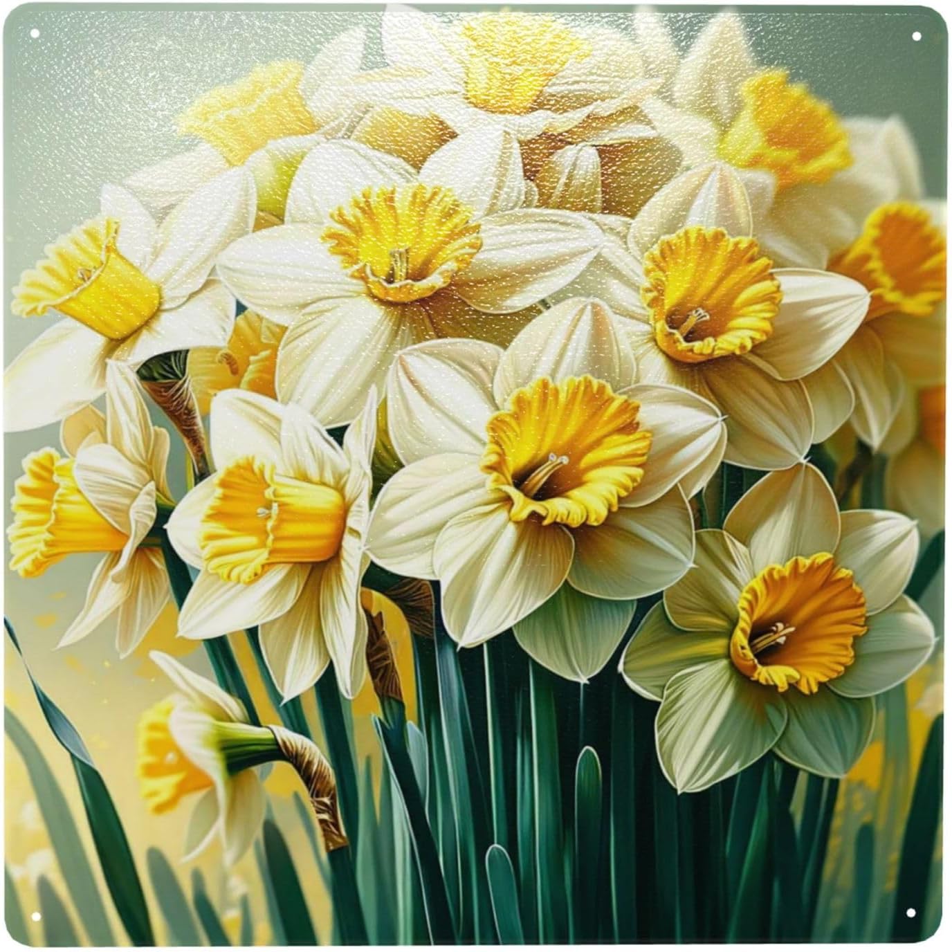 Retro Metal Tin Sign Wall Art 8x8inch Yellow Flower Decor