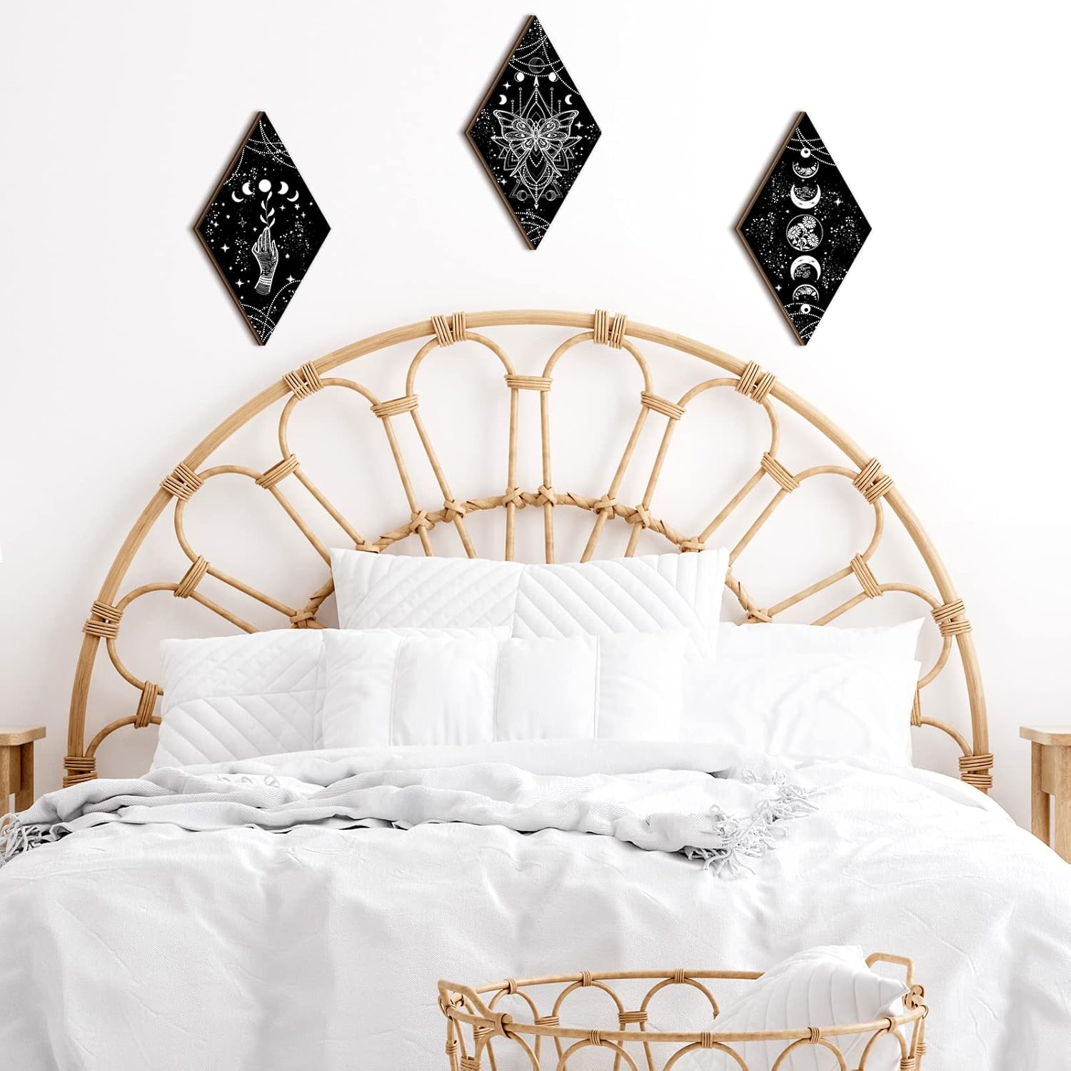 Ferraycle 3 Pcs Rustic Boho Moon Wall Art