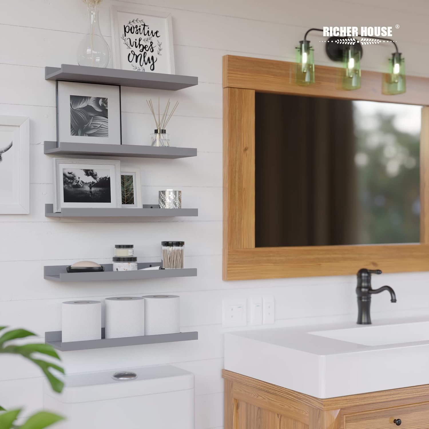 RICHER HOUSE Floating Wall Shelves Set - Grey