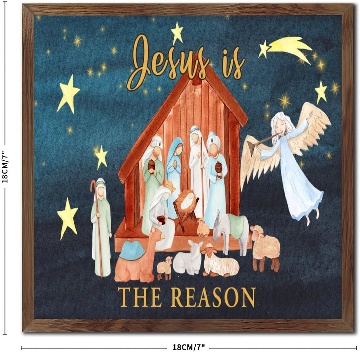 Christmas Nativity Scene Wood Framed Sign 7x7in
