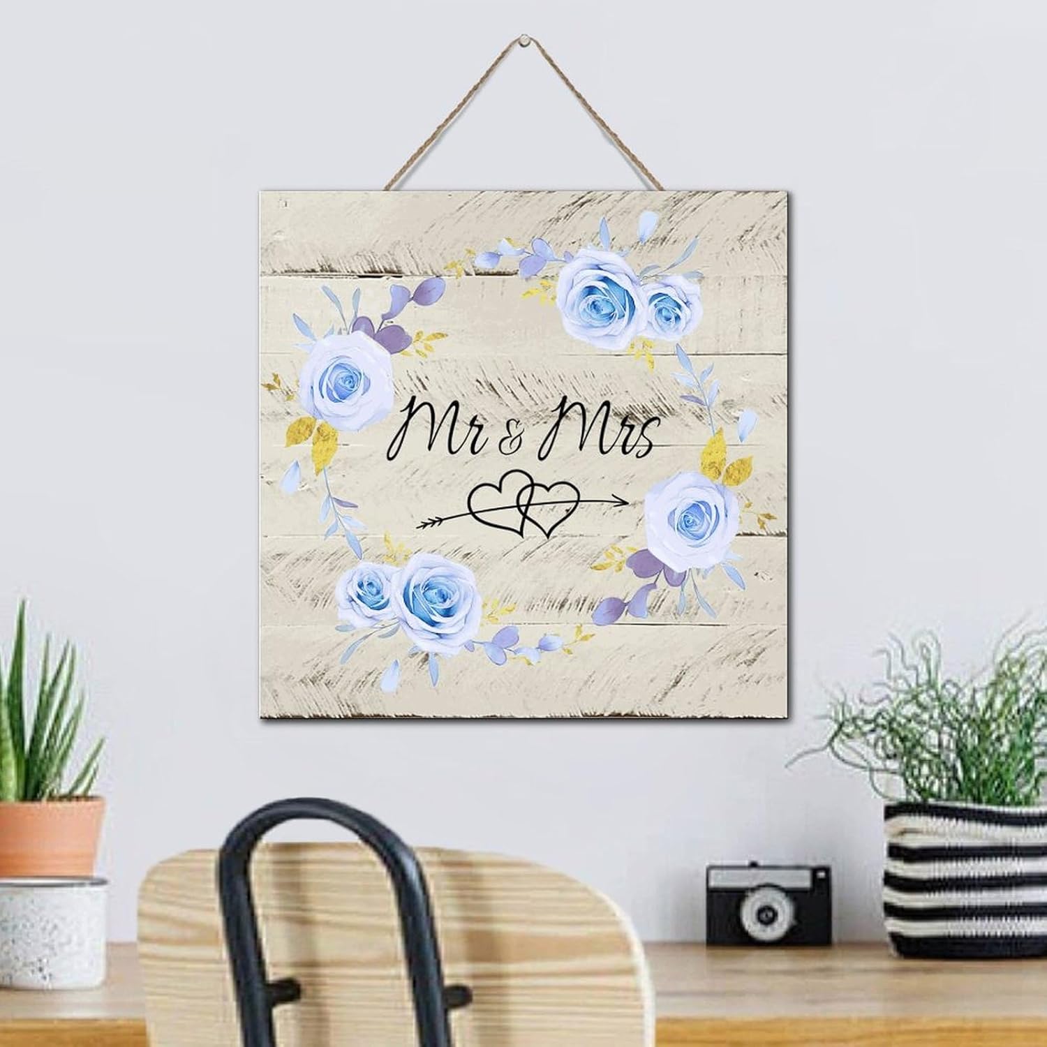 Autravelco MrMrs Wall Decor 12x12 Wood Sign