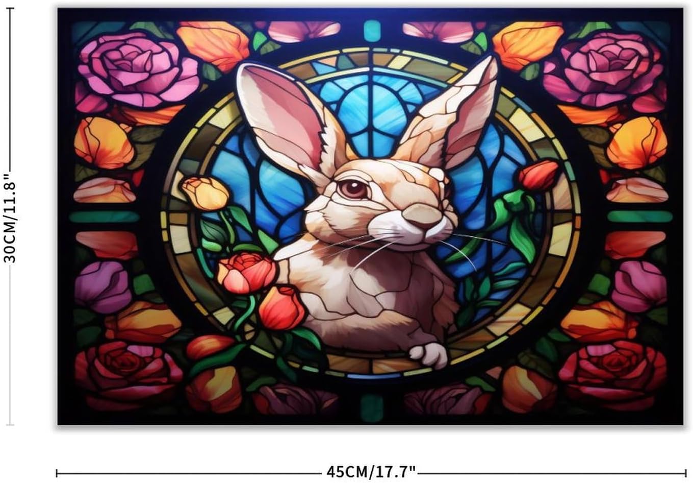 Stained Glass Easter Bunny Wall Decoration Wood Sign 12x18 Inch