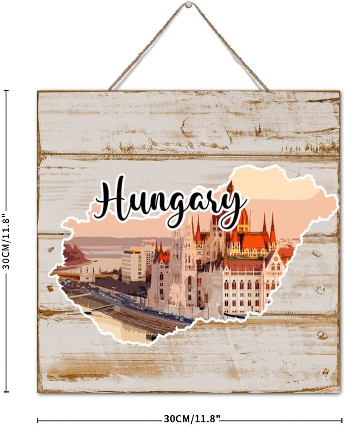 Hungary City Landmarks Wood Wall Plaque Sign 12x12 Inch