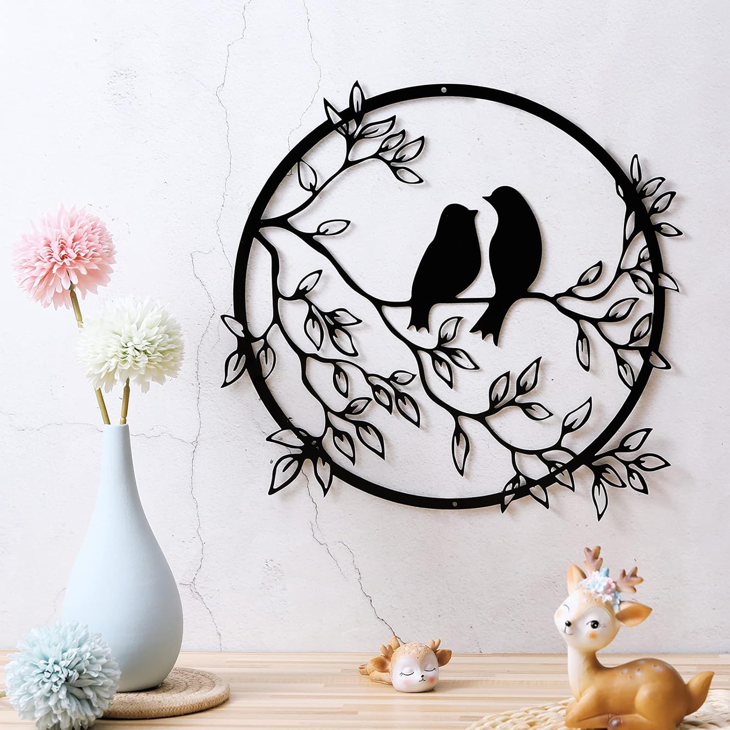 Ferraycle Black Metal Wall Art Bird on Tree Branch Silhouette