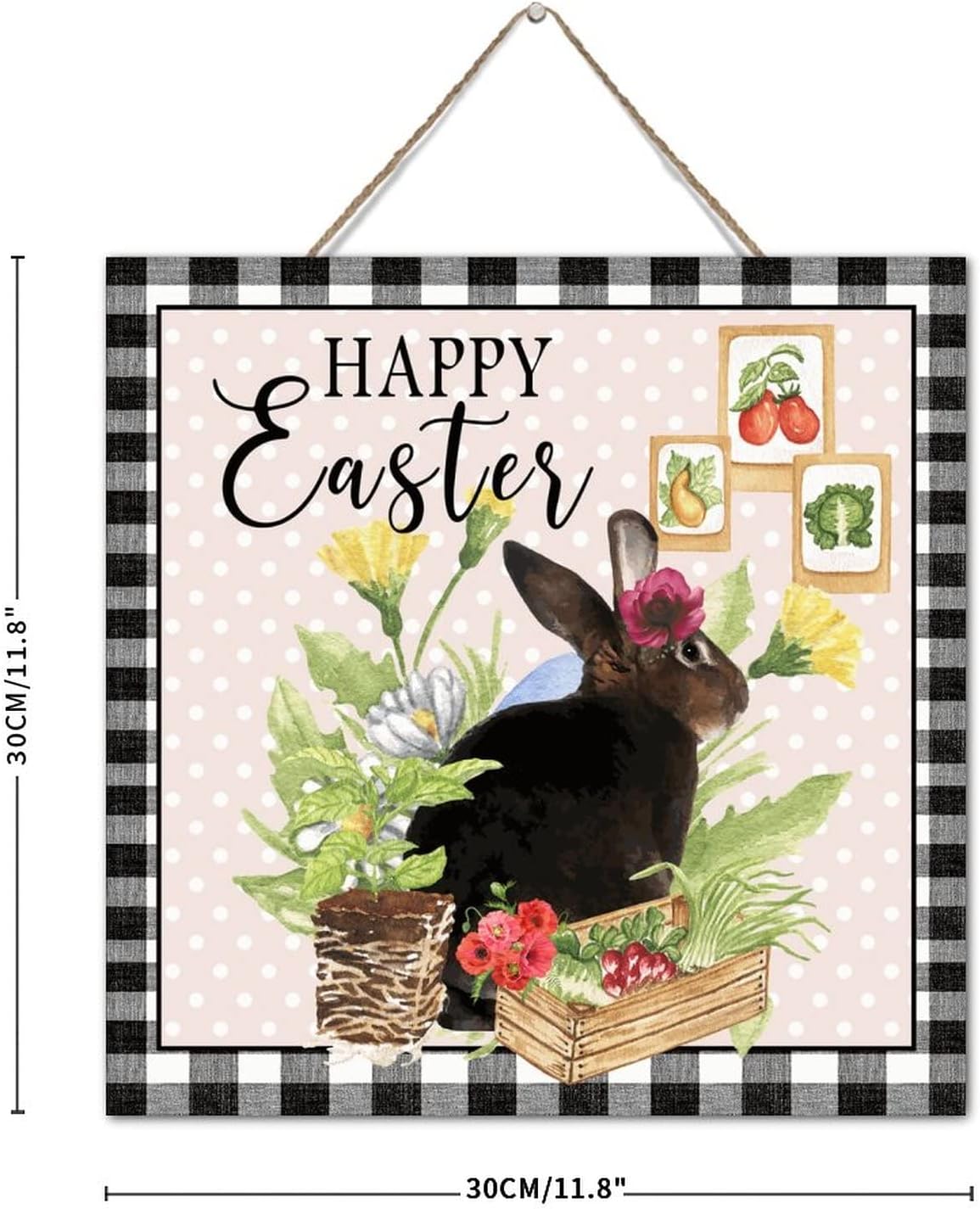 Autravelco Vintage Easter Bunny Wood Sign 12x12
