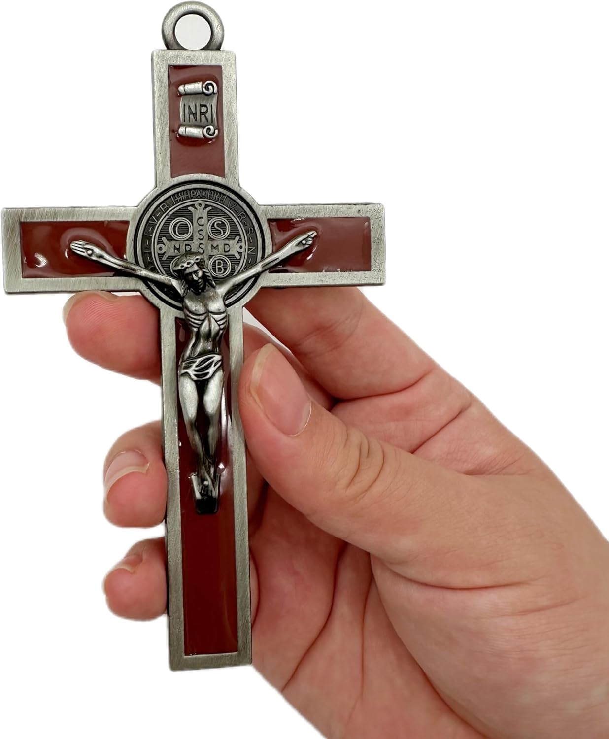 BONITTER Antique Silver Crucifix Wall Cross St Benedict Metal Art 5x27 Inches