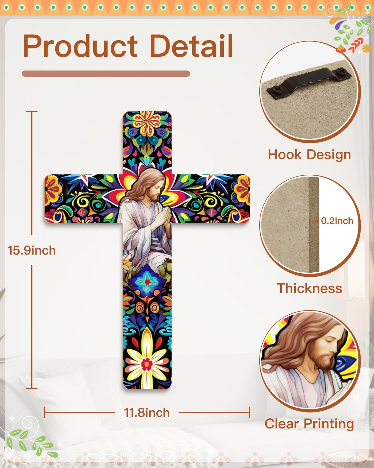 Putuo Decor Floral Cross Wall Decor