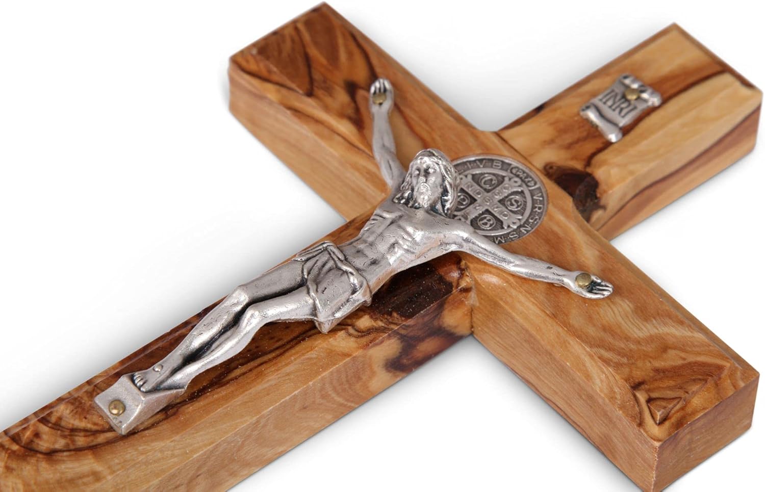 St Benedict Wooden Wall Cross in Olive Wood from Bethlehem