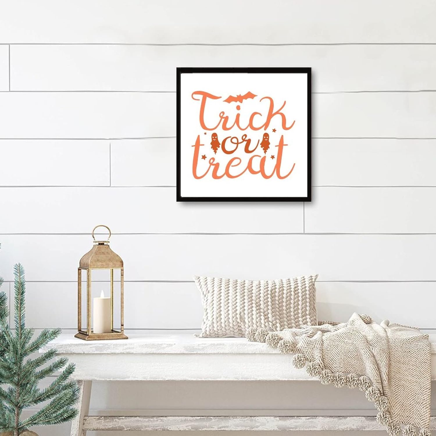 Trick Or Treat Sign Wood Framed 12x12