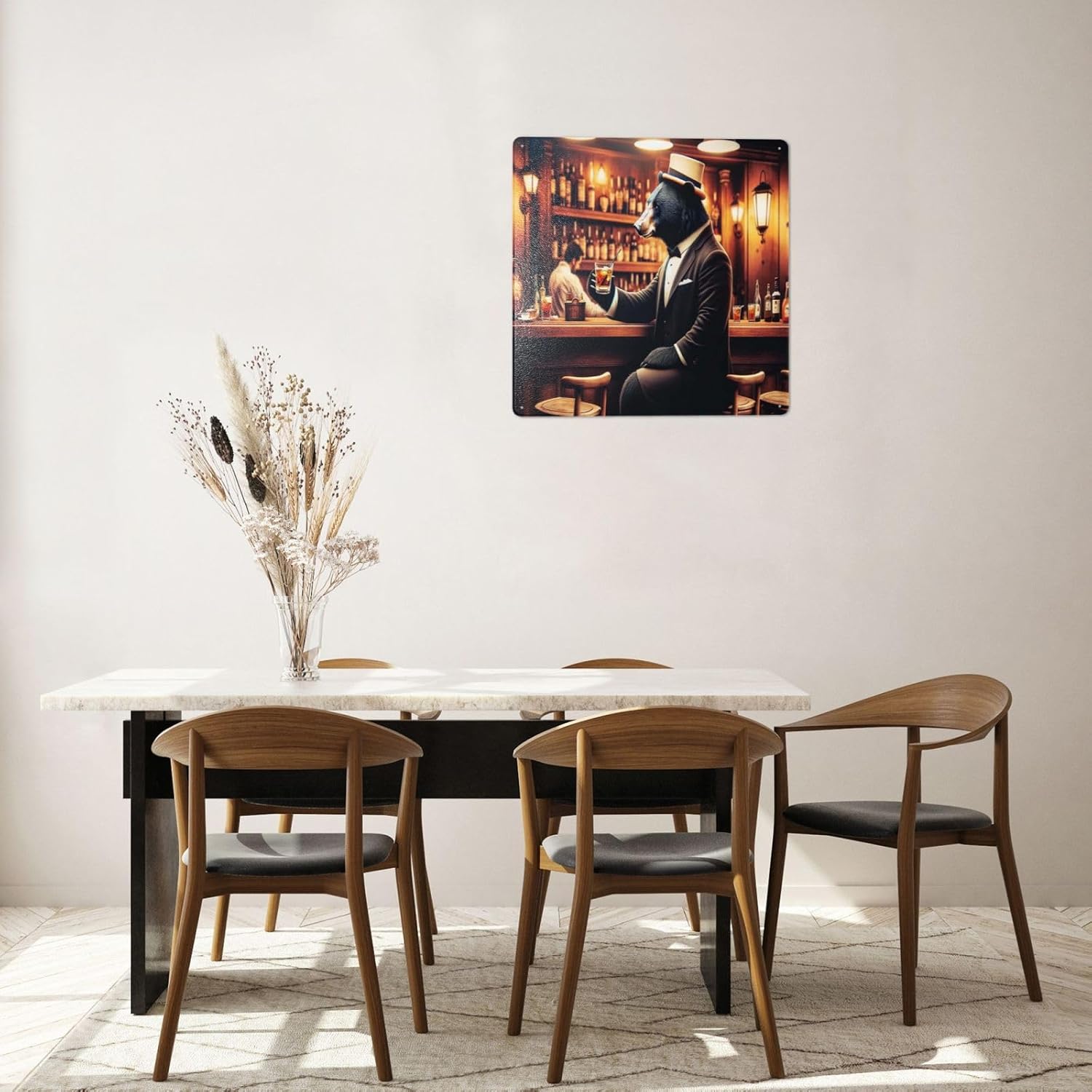 Sophisticated Bear Bartender Retro Metal Wall Art