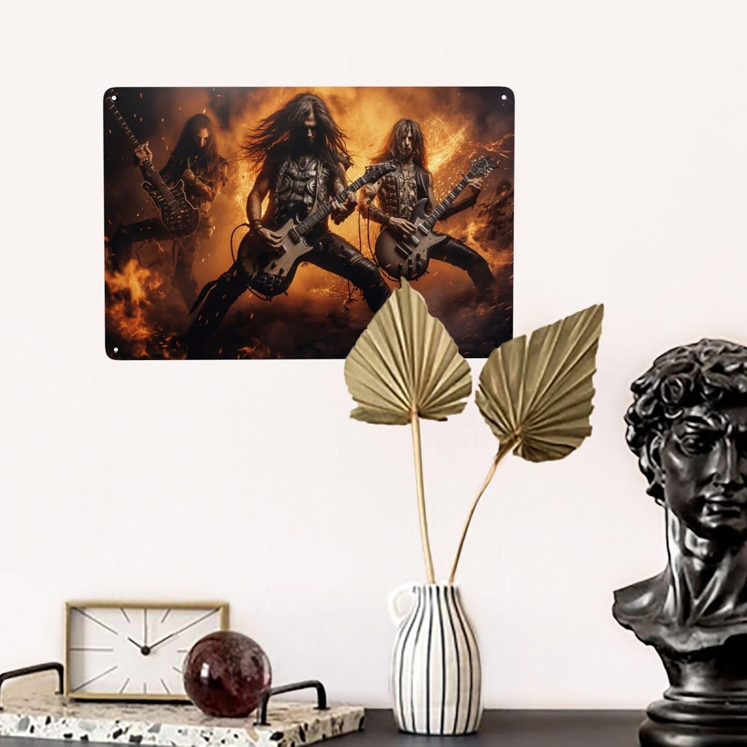 Blazing Metal Guitar Wall Art Sign 12x16inch
