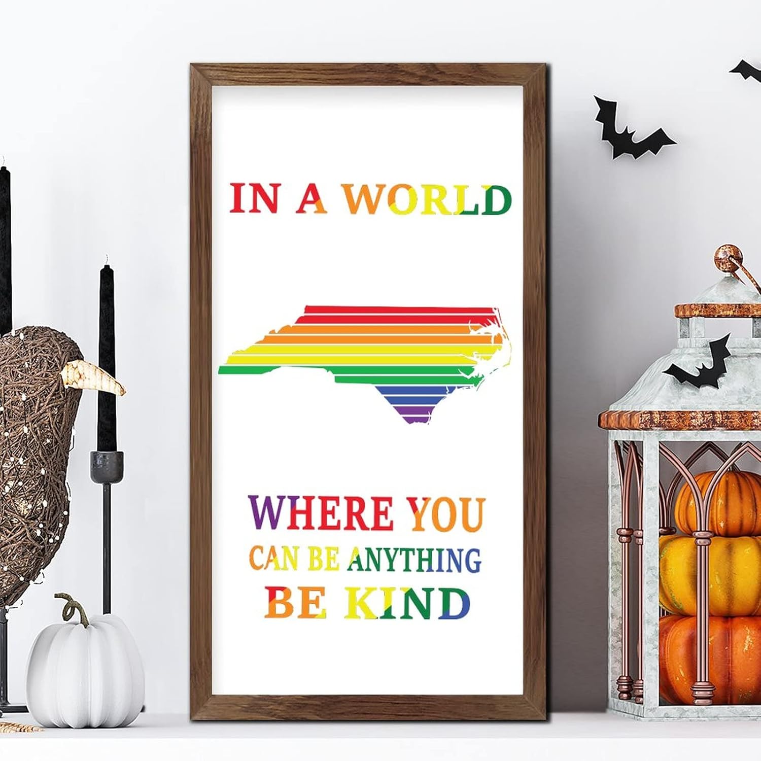 Rainbow NC Map Framed Wood Welcome Sign Farmhouse Decor