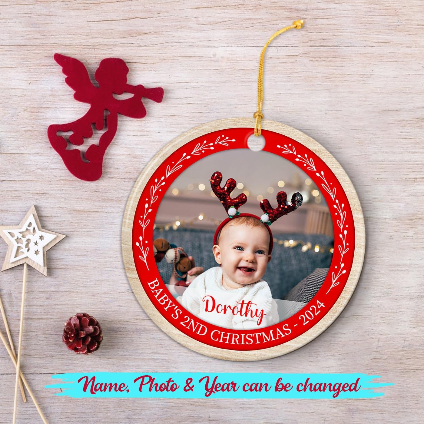 Personalized Babys 2nd Christmas Ceramic Ornament 2025